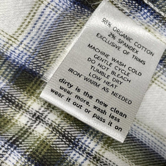 Horny Toad Tan Gray White Plaid Gathered Back Flannel Shirt Size S - Picture 7 of 9